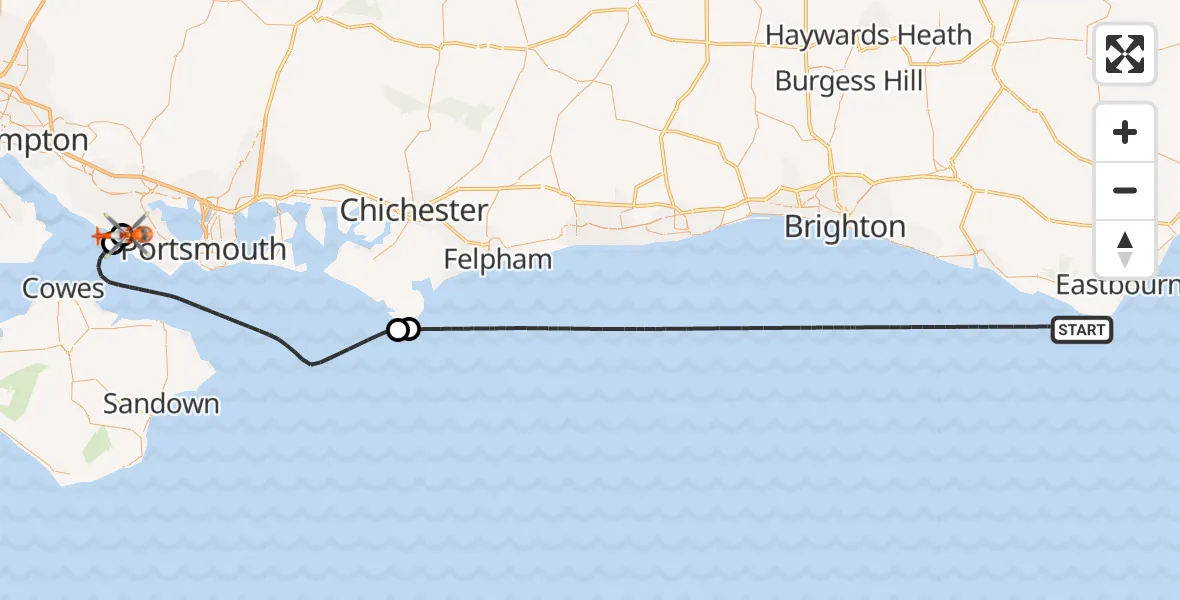 Flight route Coastguard Helicopter English Channel - Solent Airport, 16 July 2026, 15:35