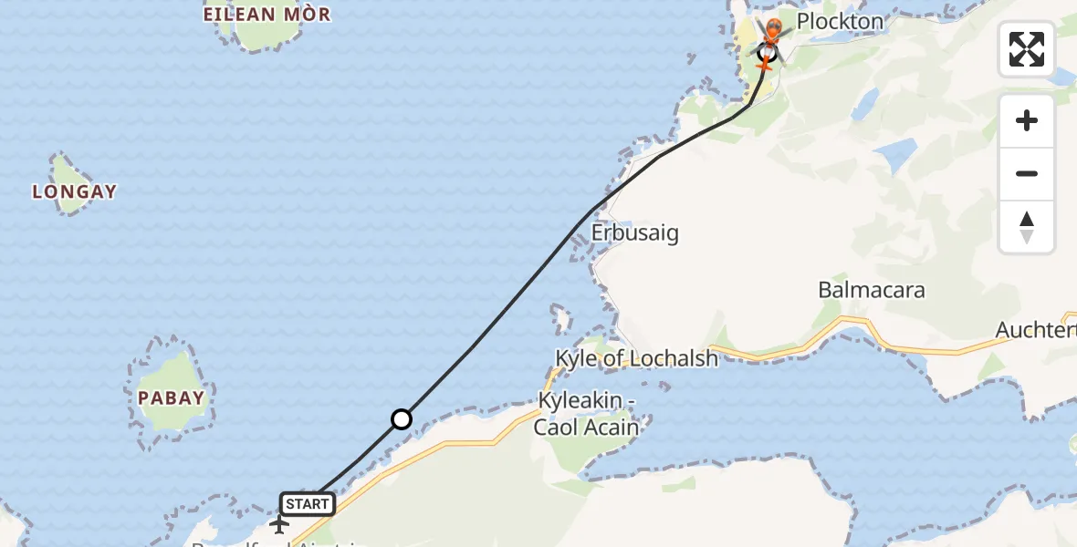 Flight route Coastguard Helicopter Lusa - Plockton Airstrip, 16 July 2026, 15:39