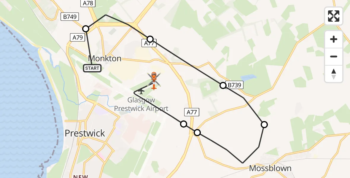 Flight route Coastguard Helicopter Glasgow Prestwick Airport - Glasgow Prestwick Airport, 16 July 2026, 15:41