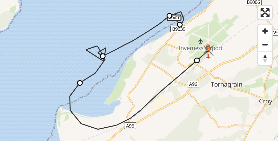 Flight route Coastguard Helicopter Inverness - Inverness Airport, 16 July 2026, 15:41