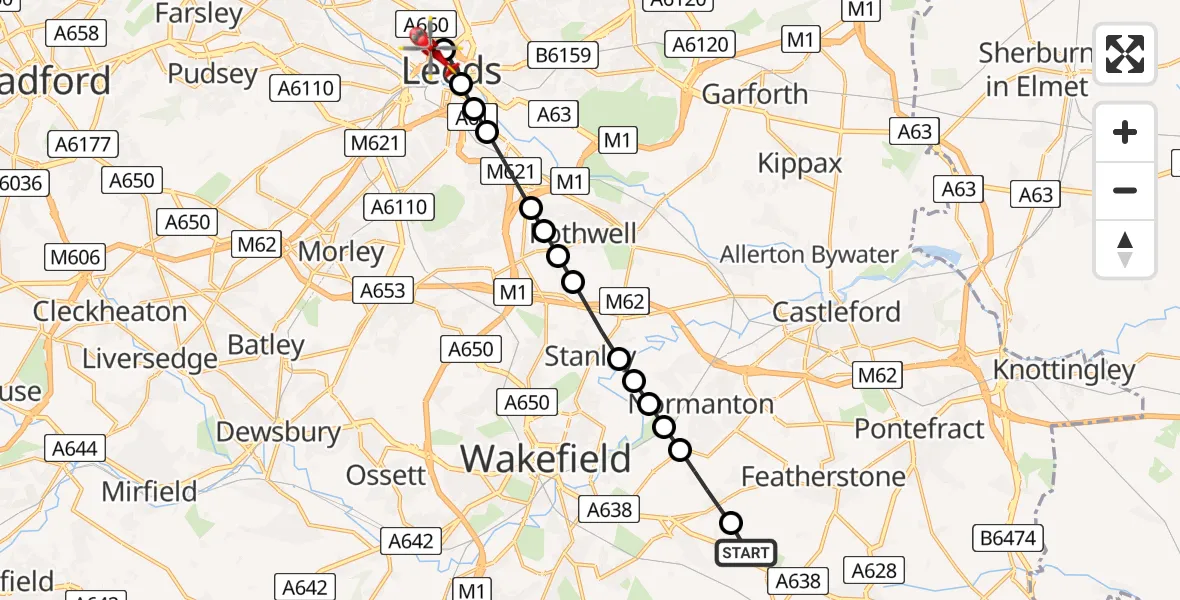 Flight route Air Ambulance Helicopter YAA Nostell Helicopter Port - Woodhouse, 16 July 2026, 15:58