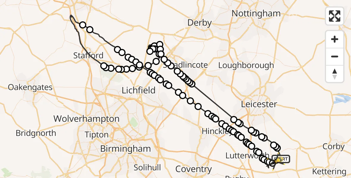 Flight route Police Helicopter Sibbertoft - Harborough, 16 July 2026, 16:04