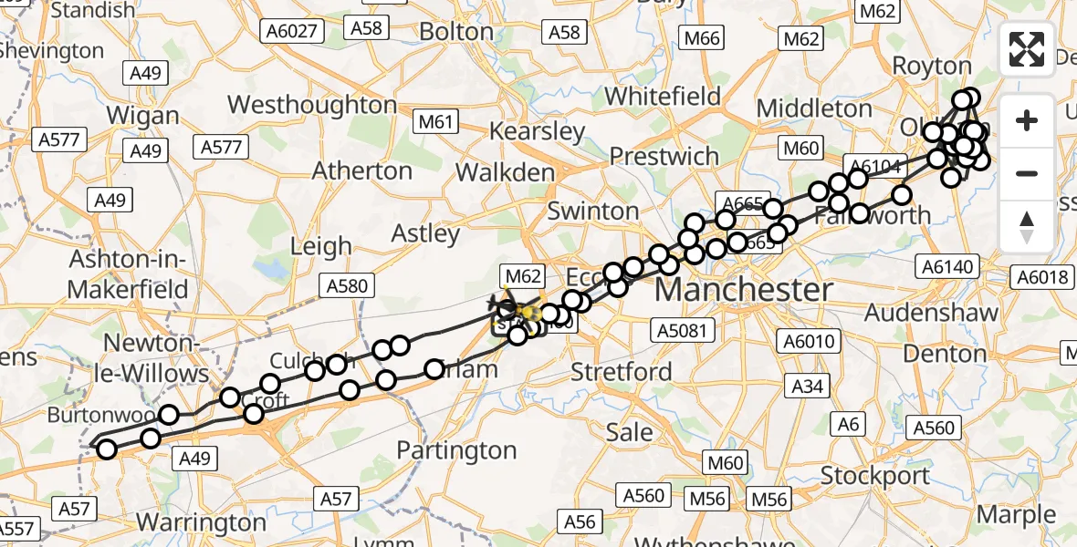 Flight route Police Helicopter Manchester Barton Aerodrome - Manchester Barton Aerodrome, 16 July 2026, 16:35
