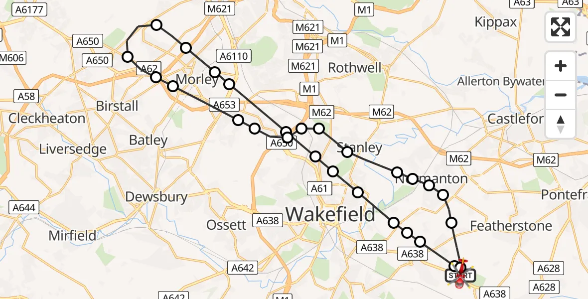 Flight route Air Ambulance Helicopter YAA Nostell Helicopter Port - YAA Nostell Helicopter Port, 16 July 2026, 17:14