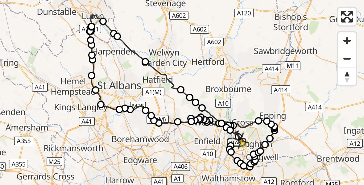 Flight route Police Helicopter Chingford - Sewardstonebury, 16 July 2026, 17:24