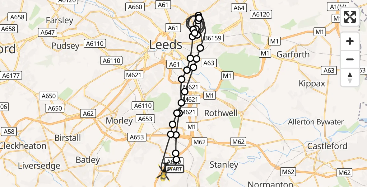Flight route Police Helicopter Brandy Carr - East Ardsley, 16 July 2026, 17:26