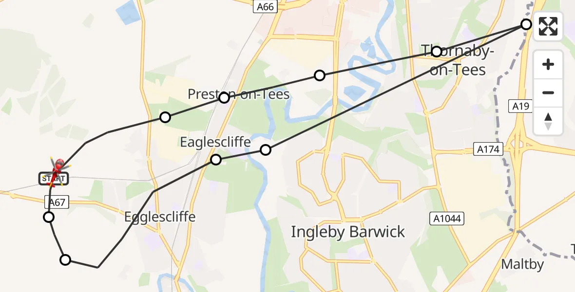 Flight route Air Ambulance Helicopter Egglescliffe - Egglescliffe, 16 July 2026, 18:32