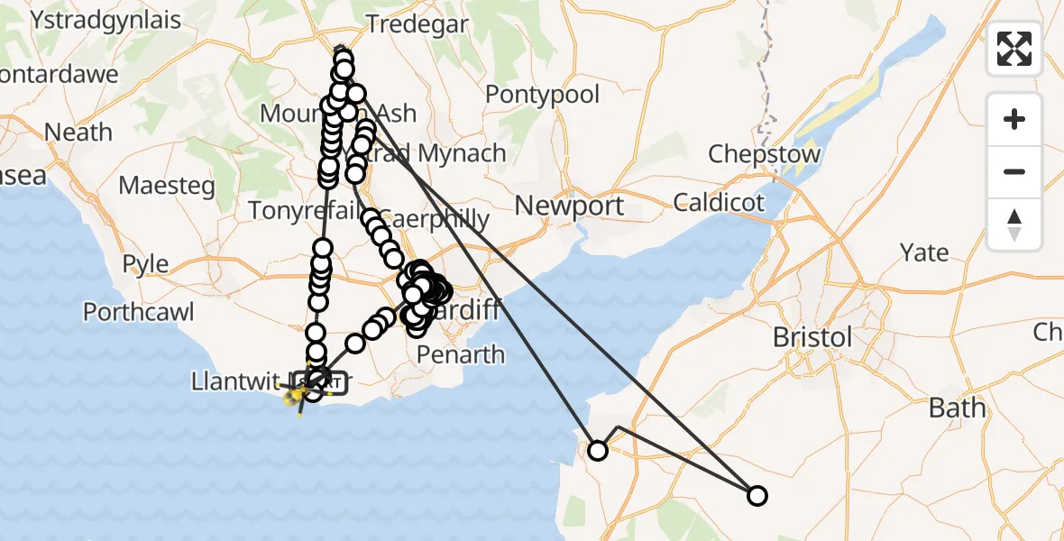 Flight route Police Helicopter Flemingston - MOD St Athan, 16 July 2026, 19:02