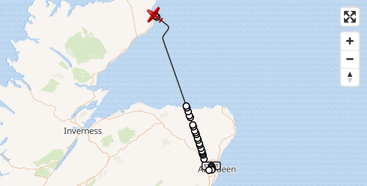 Flight route Air Ambulance Aircraft Bankhead - Wick John O'Groats Airport, 16 July 2026, 19:06