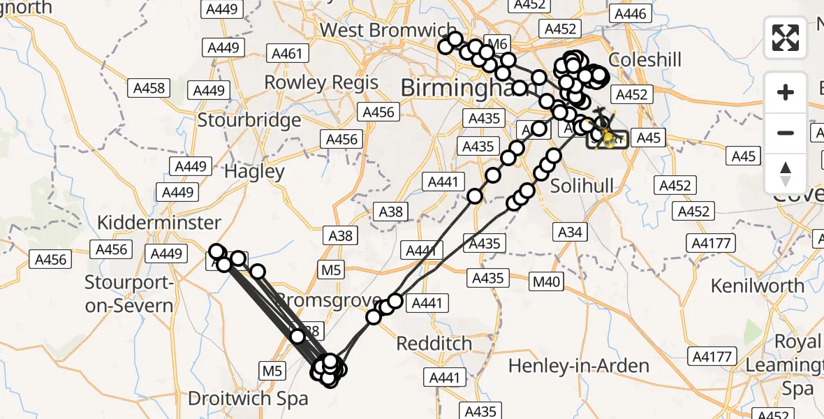 Flight route Police Helicopter Birmingham Airport - Birmingham Airport, 16 July 2026, 19:31