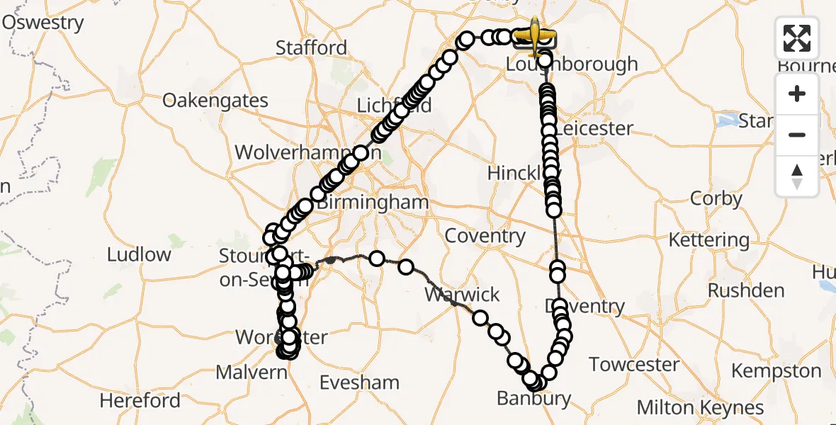 Flight route Police Aircraft East Midlands Airport - East Midlands Airport, 16 July 2026, 19:49