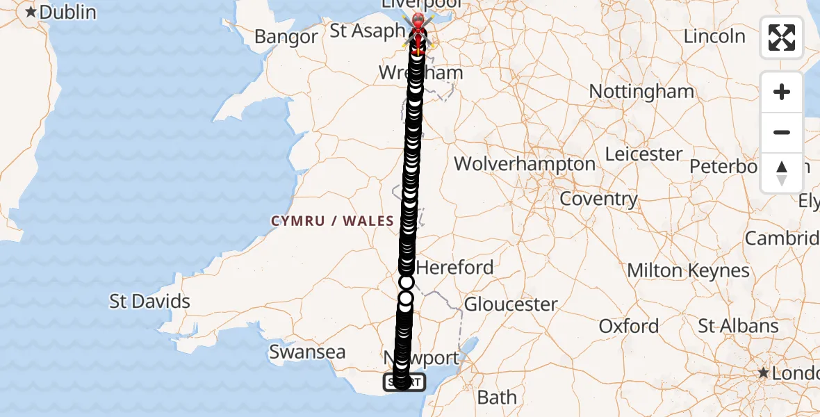 Flight route Air Ambulance Helicopter Cardiff Heliport - Shotton, 16 July 2026, 20:37
