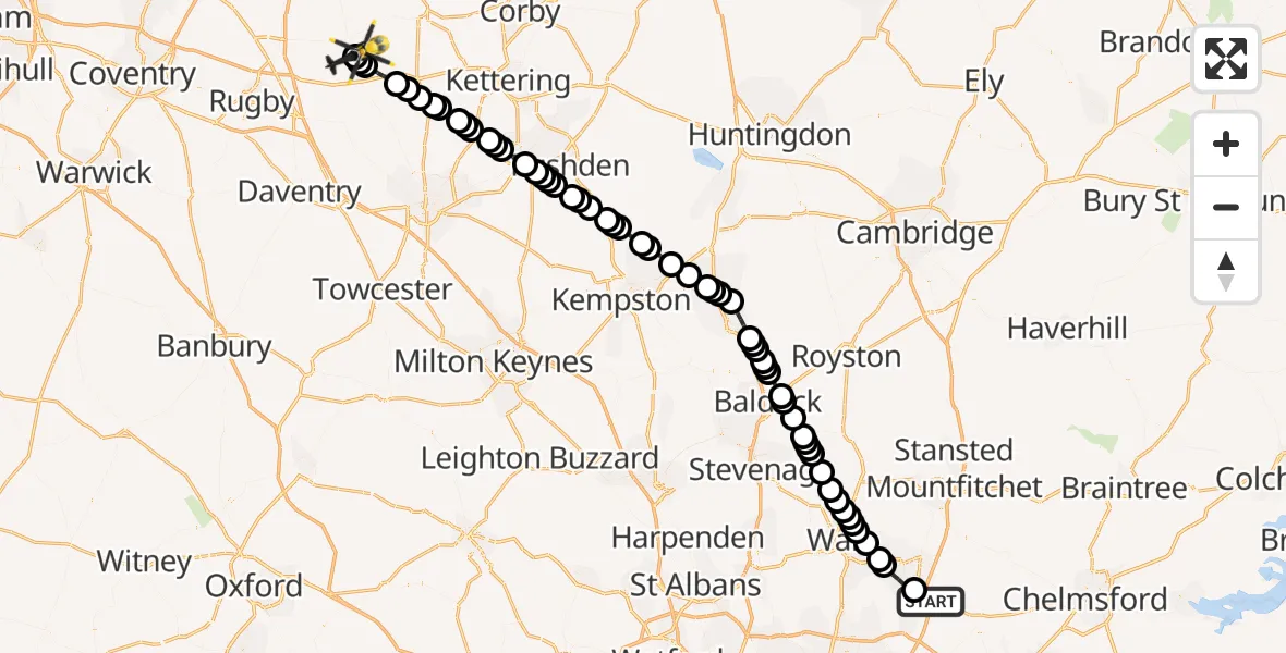 Flight route Police Helicopter North Weald Bassett - Harborough, 16 July 2026, 20:44