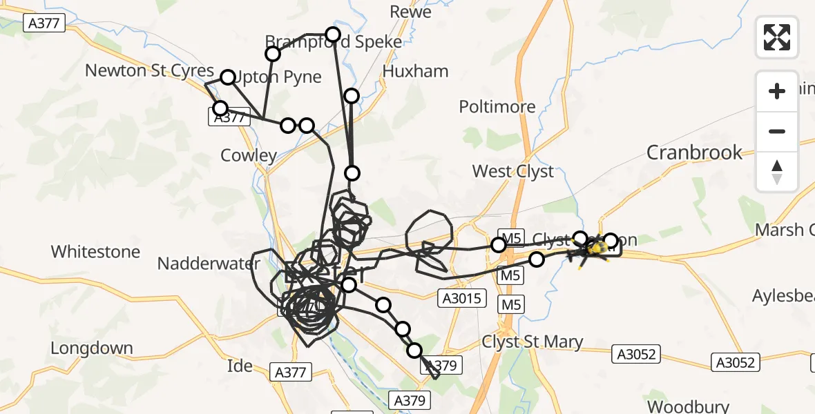 Flight route Police Helicopter Exeter International Airport - East Devon, 16 July 2026, 20:46
