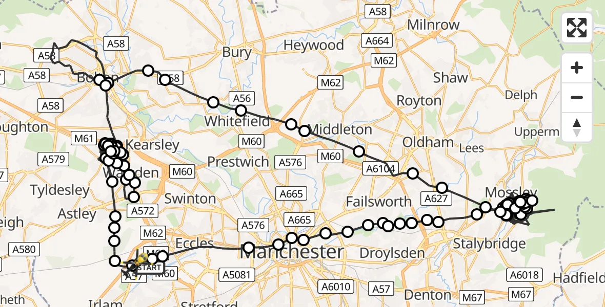 Flight route Police Helicopter Manchester Barton Aerodrome - Manchester Barton Aerodrome, 16 July 2026, 22:04