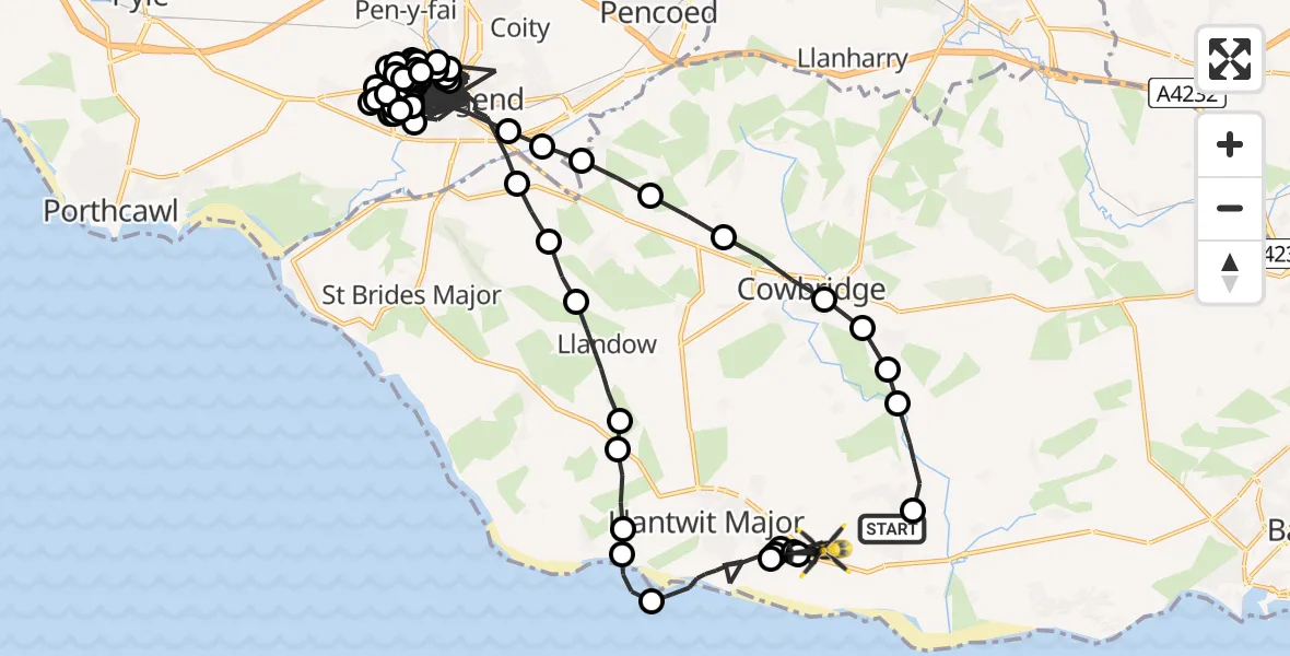 Flight route Police Helicopter MOD St Athan - MOD St Athan, 16 July 2026, 22:47