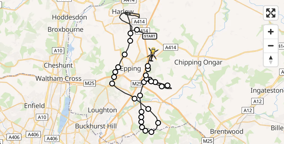 Flight route Police Helicopter North Weald Bassett - North Weald Airfield, 16 July 2026, 22:49