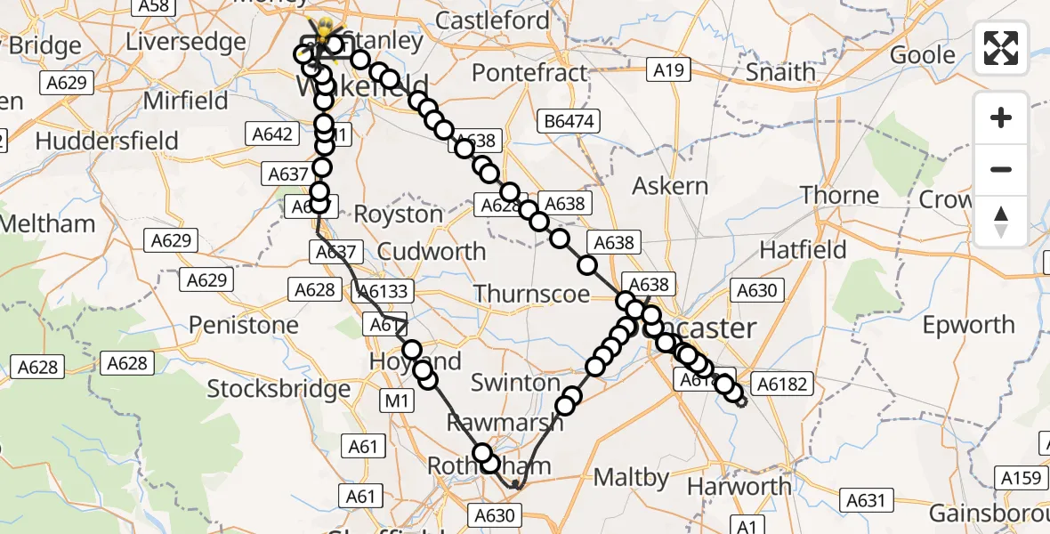 Flight route Police Helicopter East Ardsley - East Ardsley, 17 July 2026, 00:29
