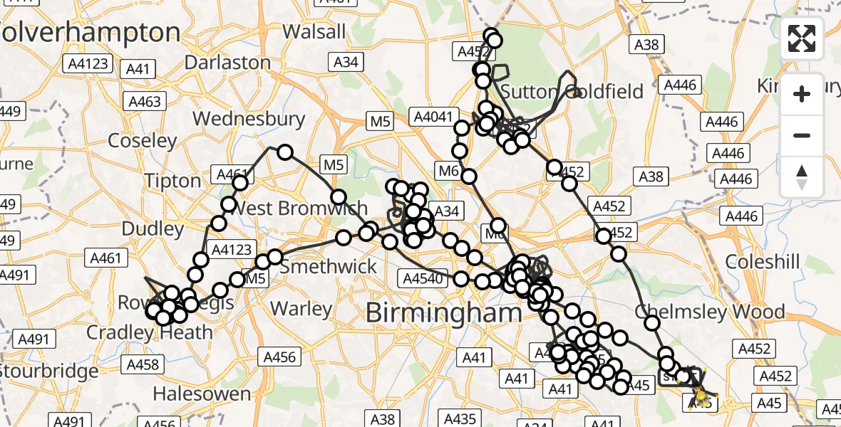 Flight route Police Helicopter Birmingham Airport - Birmingham Airport, 17 July 2026, 00:48