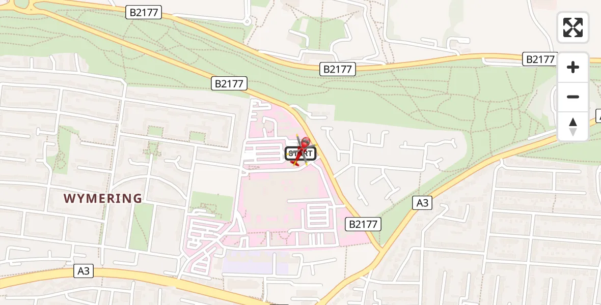 Flight route Air Ambulance Helicopter Queen Alexandra Hospital - Queen Alexandra Hospital, 17 July 2026, 00:59