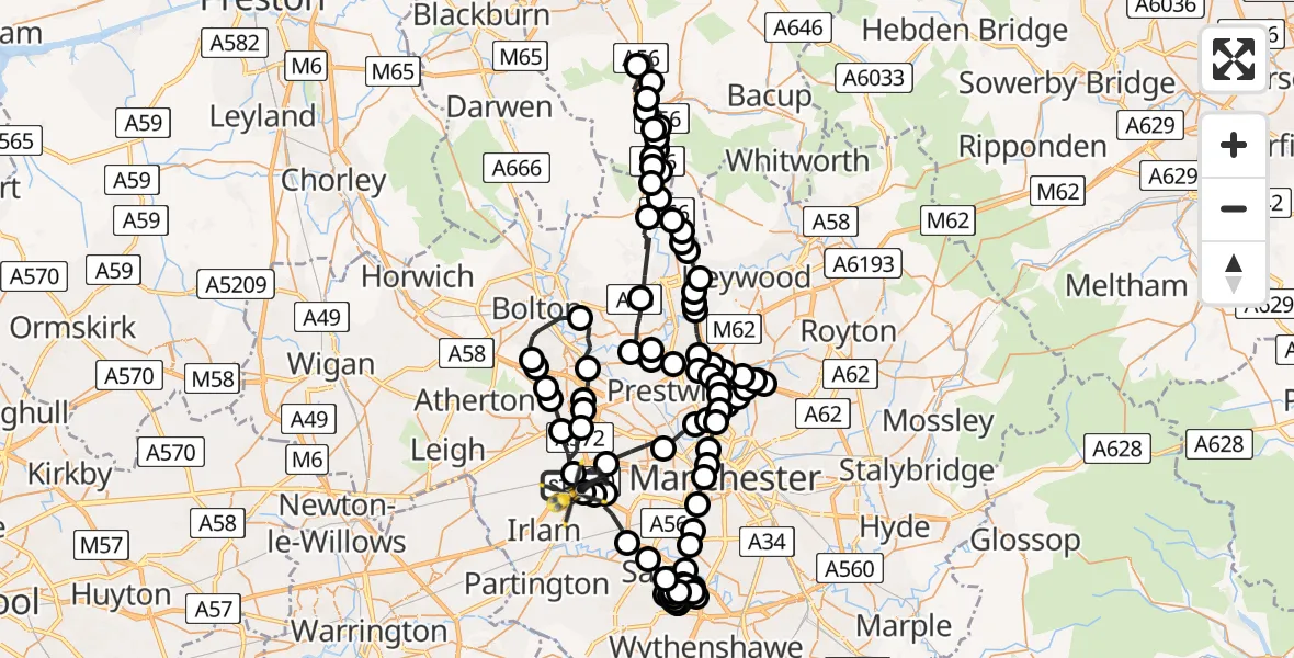 Flight route Police Helicopter Manchester Barton Aerodrome - Manchester Barton Aerodrome, 17 July 2026, 01:37