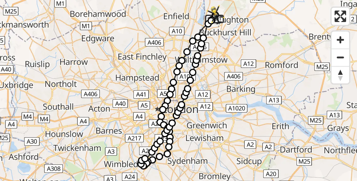 Flight route Police Helicopter Metropolitan Police Air Support Unit Lippitts Hill - Sewardstonebury, 17 July 2026, 02:36