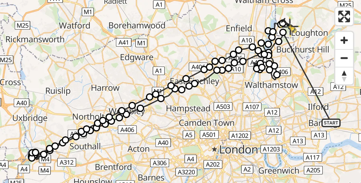 Flight route Police Helicopter Thames View - Sewardstonebury, 17 July 2026, 04:20