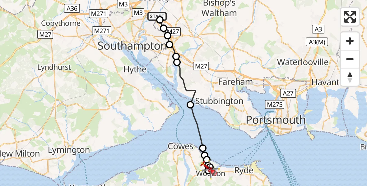 Flight route Air Ambulance Helicopter Eastleigh - Ryde, 17 July 2026, 06:37