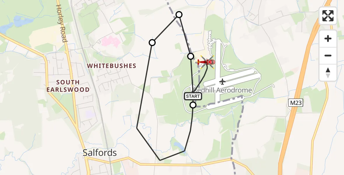 Flight route Air Ambulance Helicopter Redhill Aerodrome - Redhill Aerodrome, 17 July 2026, 09:29