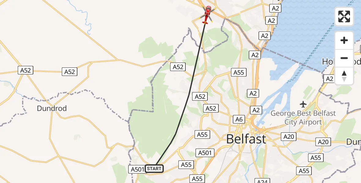 Flight route Air Ambulance Helicopter Belfast City District - Antrim and Newtownabbey District, 17 July 2026, 09:33