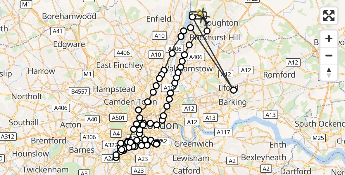 Flight route Police Helicopter Sewardstonebury - Metropolitan Police Air Support Unit Lippitts Hill, 17 July 2026, 09:35