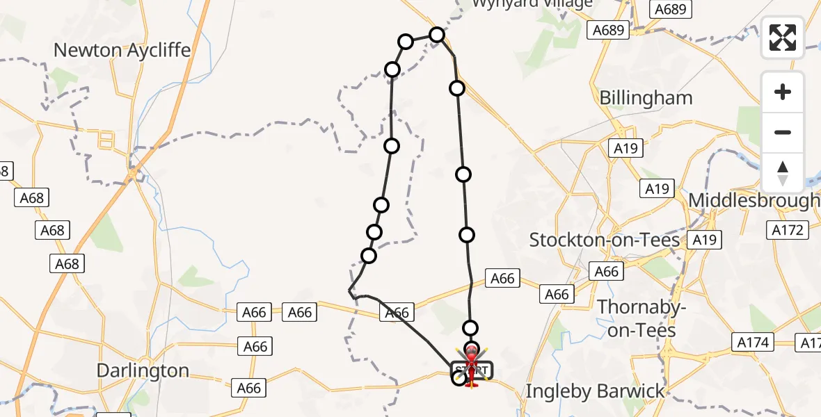 Flight route Air Ambulance Helicopter Egglescliffe - Egglescliffe, 17 July 2026, 09:59