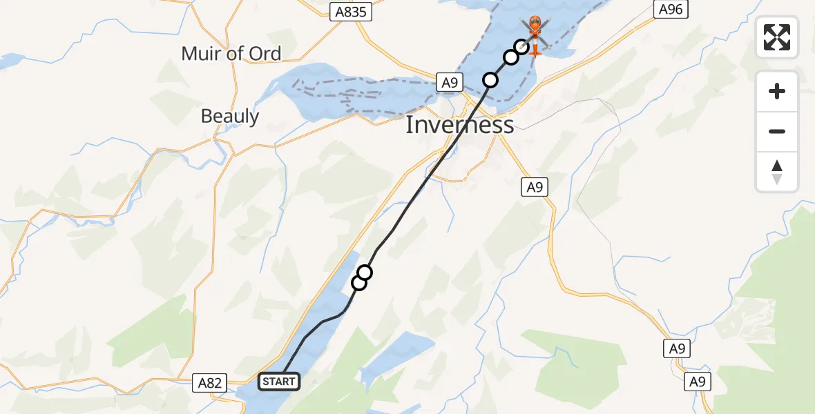 Flight route Coastguard Helicopter Loch Ness - Inverness, 17 July 2026, 10:03