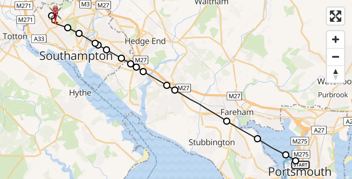 Flight route Air Ambulance Helicopter Stamshaw - Aldermoor, 17 July 2026, 10:11