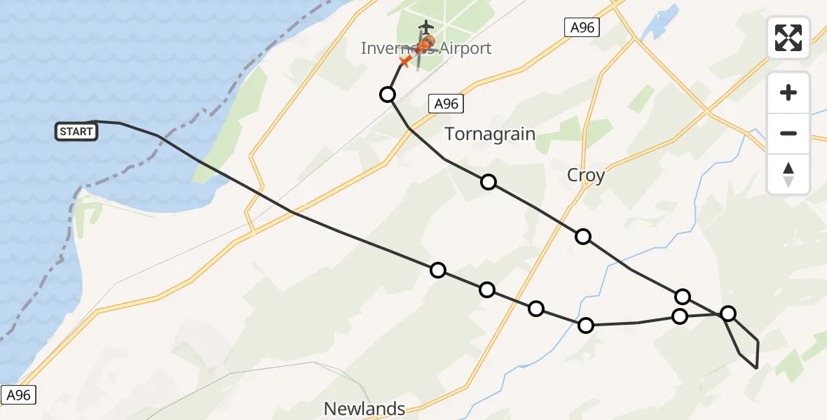 Flight route Coastguard Helicopter Inverness - Inverness Airport, 17 July 2026, 10:30