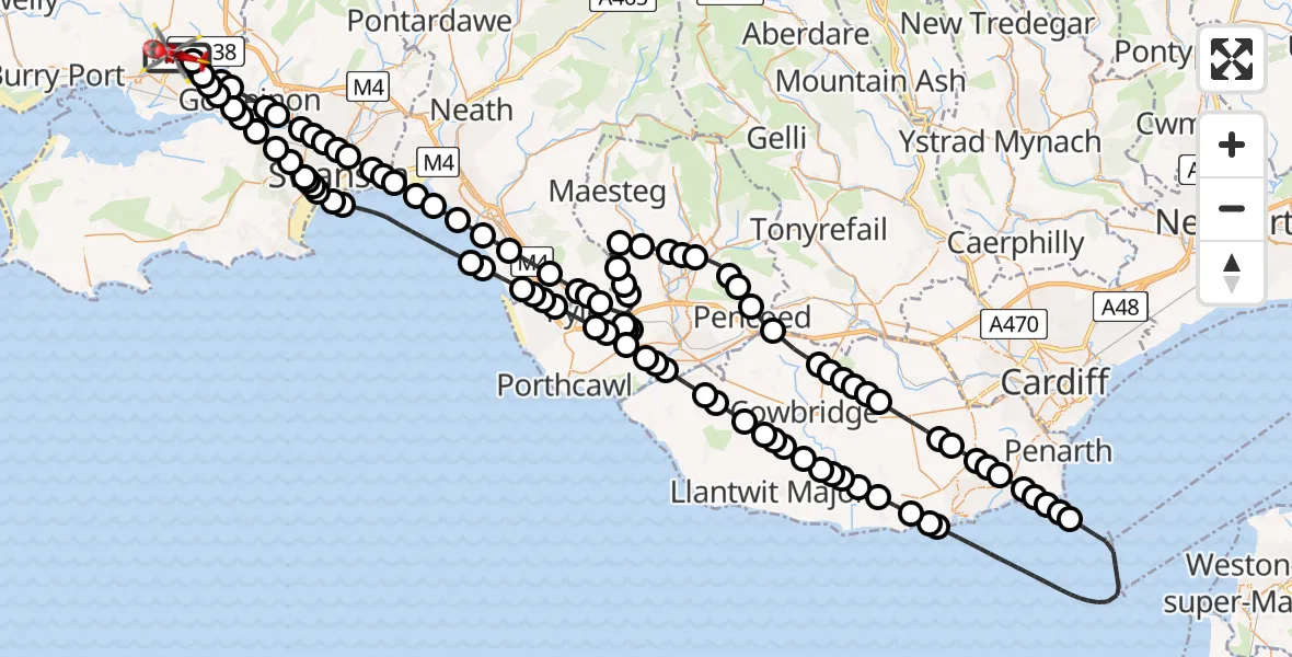 Flight route Air Ambulance Helicopter Dafen - Dafen, 17 July 2026, 10:32