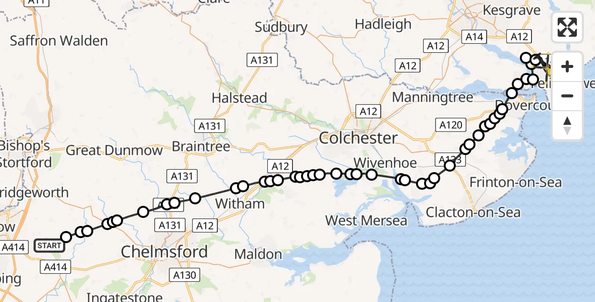 Flight route Police Helicopter Moreton - Trimley St Martin, 17 July 2026, 10:40