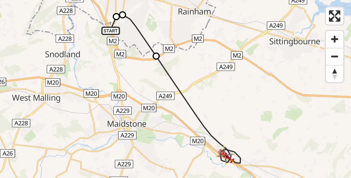 Flight route Air Ambulance Helicopter Rochester Airport - Maidstone, 17 July 2026, 11:20