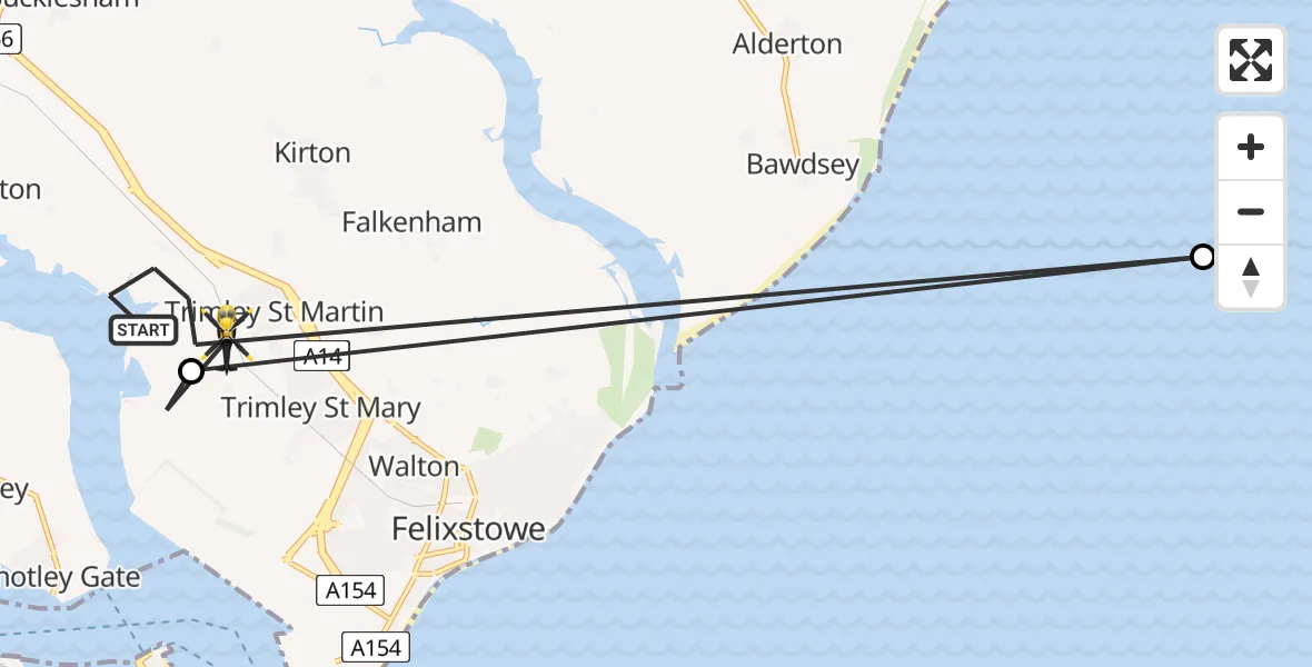 Flight route Police Helicopter Trimley St Martin - Trimley St Martin, 17 July 2026, 11:22
