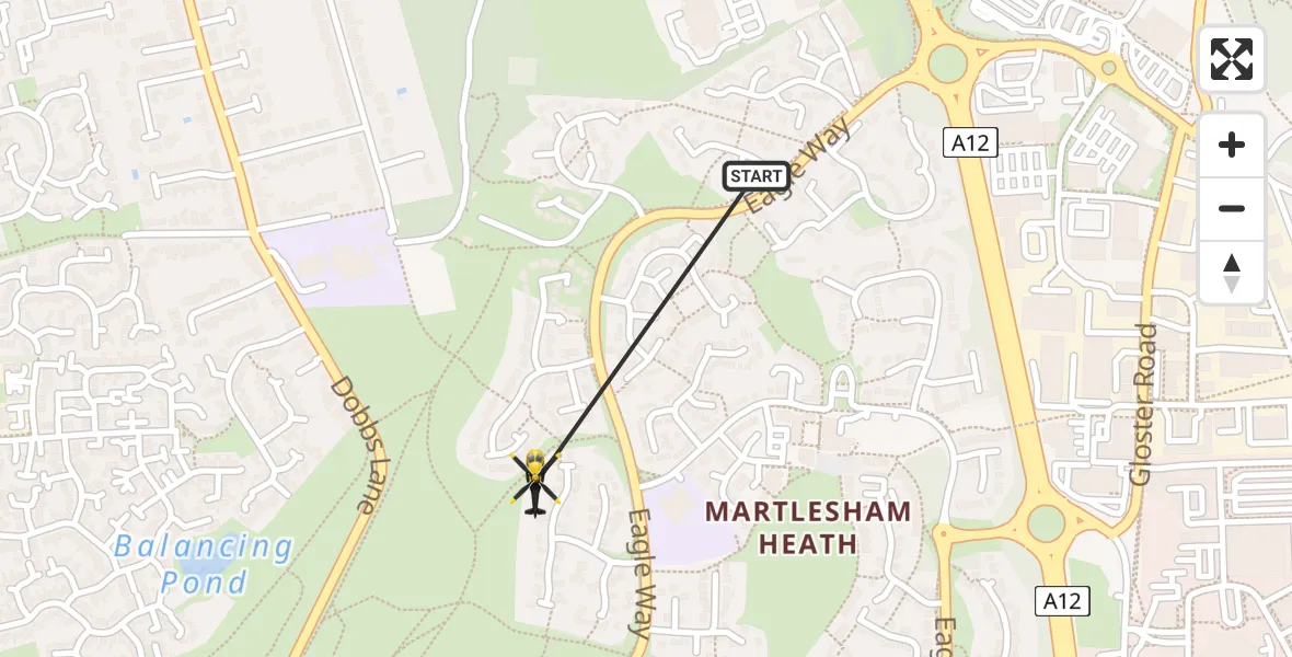 Flight route Police Helicopter Martlesham - RAF Martlesham Heath, 17 July 2026, 11:48