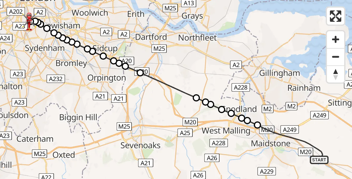 Flight route Air Ambulance Helicopter Maidstone - Kings College London Hospital, 17 July 2026, 12:12