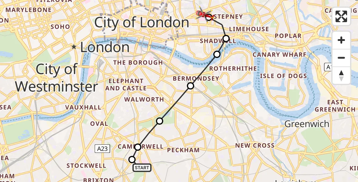 Flight route Air Ambulance Helicopter Kings College London Hospital - Royal London Hospital, 17 July 2026, 12:22