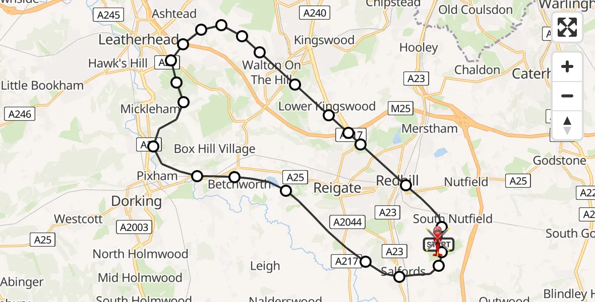 Flight route Air Ambulance Helicopter Redhill Aerodrome - Redhill Aerodrome, 17 July 2026, 12:35
