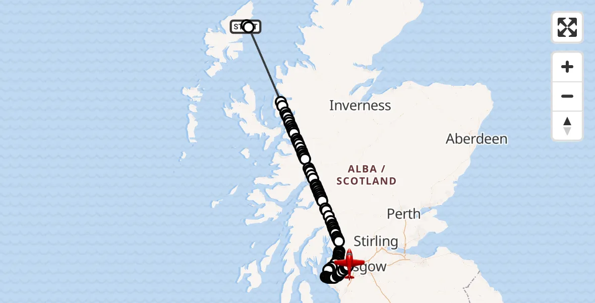 Flight route Air Ambulance Aircraft Àird Thunga - Glasgow Airport, 17 July 2026, 12:44