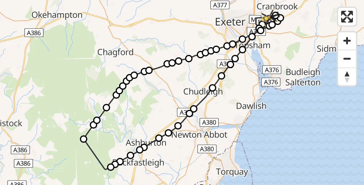 Flight route Police Helicopter Exeter International Airport - Exeter International Airport, 17 July 2026, 13:12