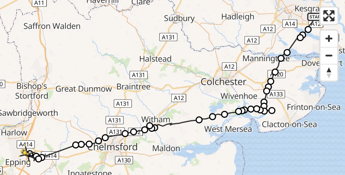 Flight route Police Helicopter East Suffolk - North Weald Airfield, 17 July 2026, 13:19