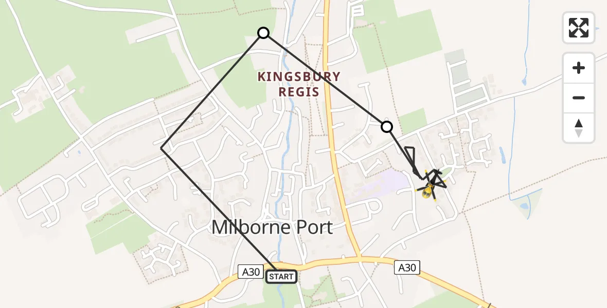 Flight route Police Helicopter Milborne Port - Milborne Port, 17 July 2026, 13:34