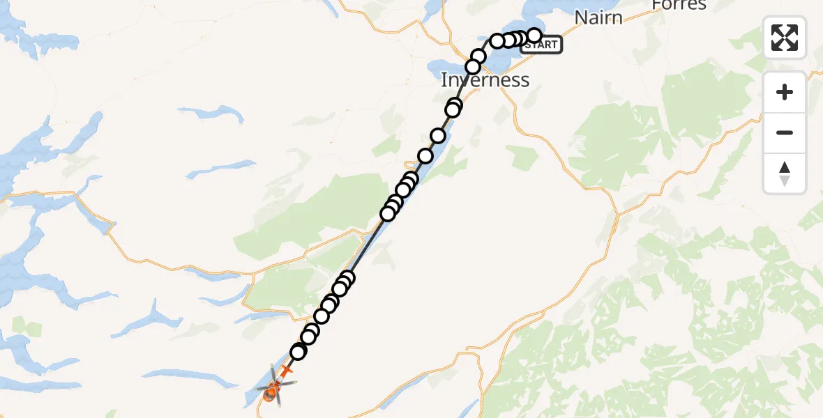 Flight route Coastguard Helicopter Inverness Airport - Highland, 17 July 2026, 13:35