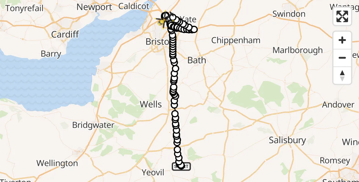 Flight route Police Helicopter Milborne Port - Bristol, 17 July 2026, 13:48