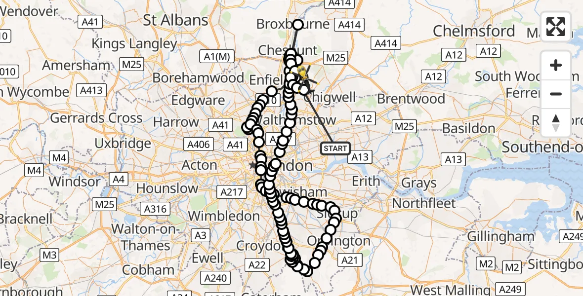 Flight route Police Helicopter Thames View - Sewardstonebury, 17 July 2026, 13:49
